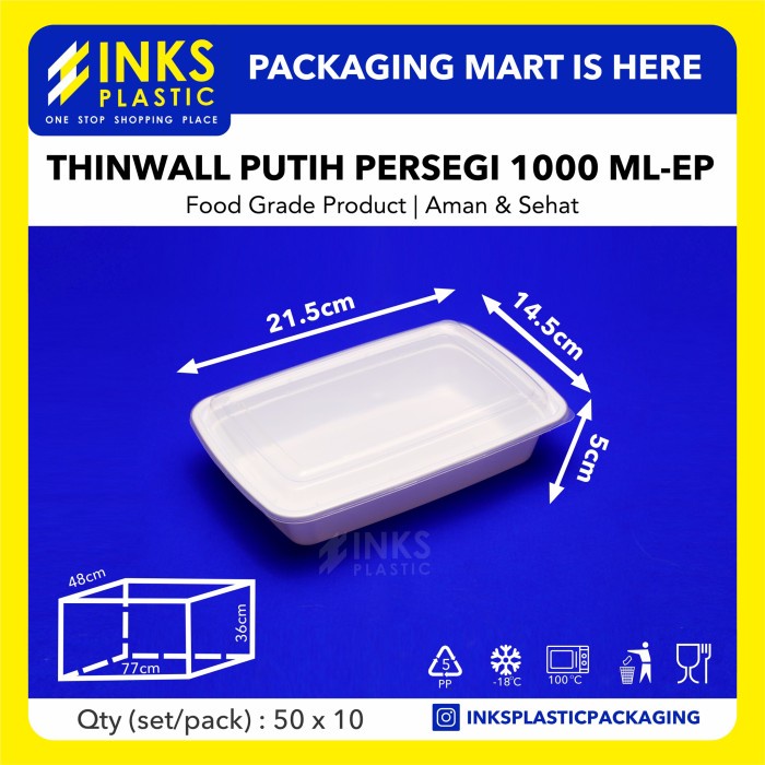 THINWALL 1000 ML PUTIH PERSEGI RECTANGLE-EP ( 50 PCS )