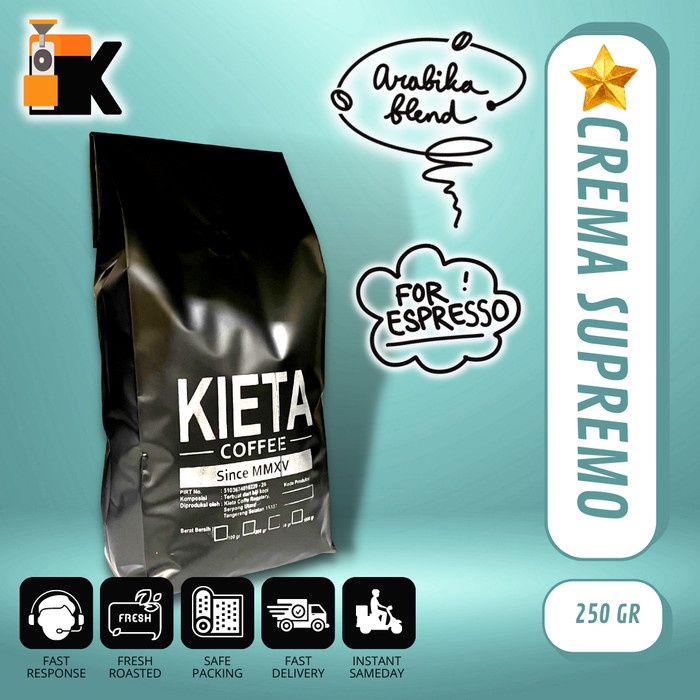 

TERMURAH Kopi Crema Supremo Espresso Blend 250gr - 100% arabika by kieta coffee /KOPI EUBE/KOPI