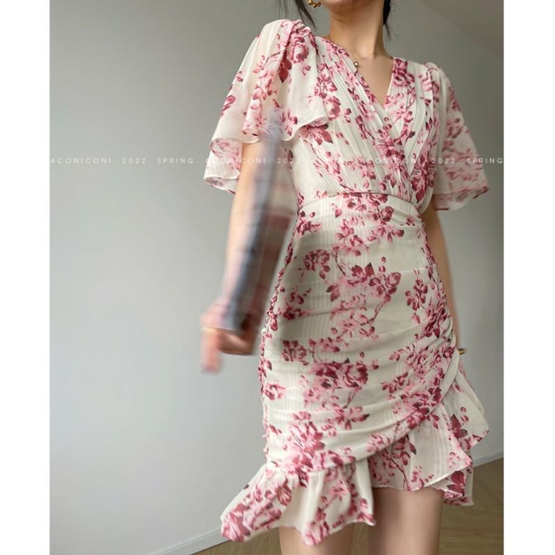 MDLV ~ 6911# Lgn Pdk Pandoria Ruffle Wrap Mini Dress