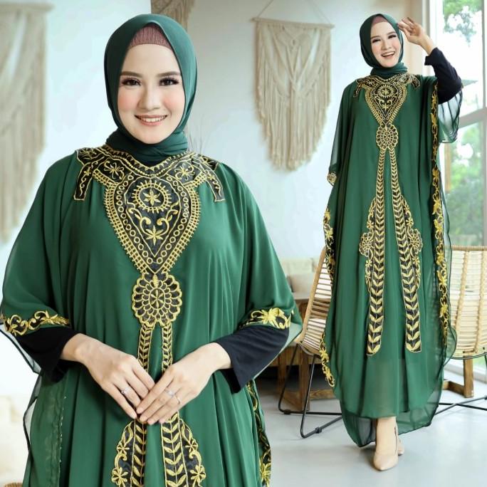 Kaftan aisah hijau botol baju muslim pesta mewah jumbo murah ait ktf