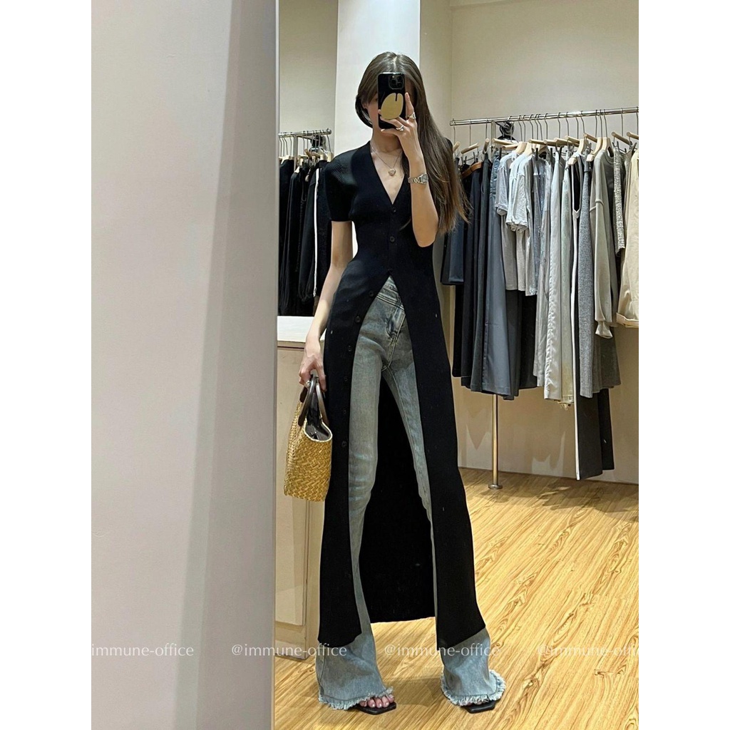 DalamVCardigan Rajut Wanita Lengan Pendek Dress2023Fashion Slim Fit Gaun Panjang midi dress korea dr