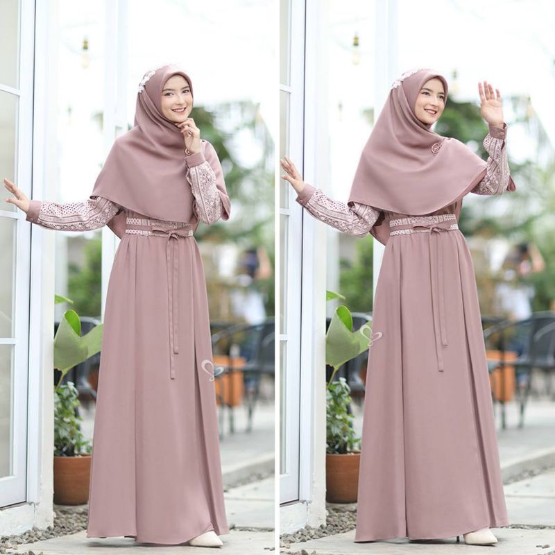 New gamis polos mix brukat/Raina Dress/gamis pesta/gamis premium/gamis umroh