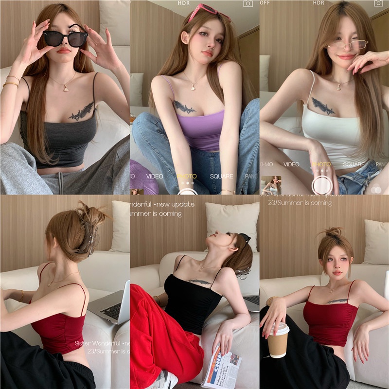 ✗▣Suhao babes punggung cantik kamisol seksi wanita musim panas ungu dengan bantalan dada inner wear pure desire style short tops crop top sexy tank top wanita motif