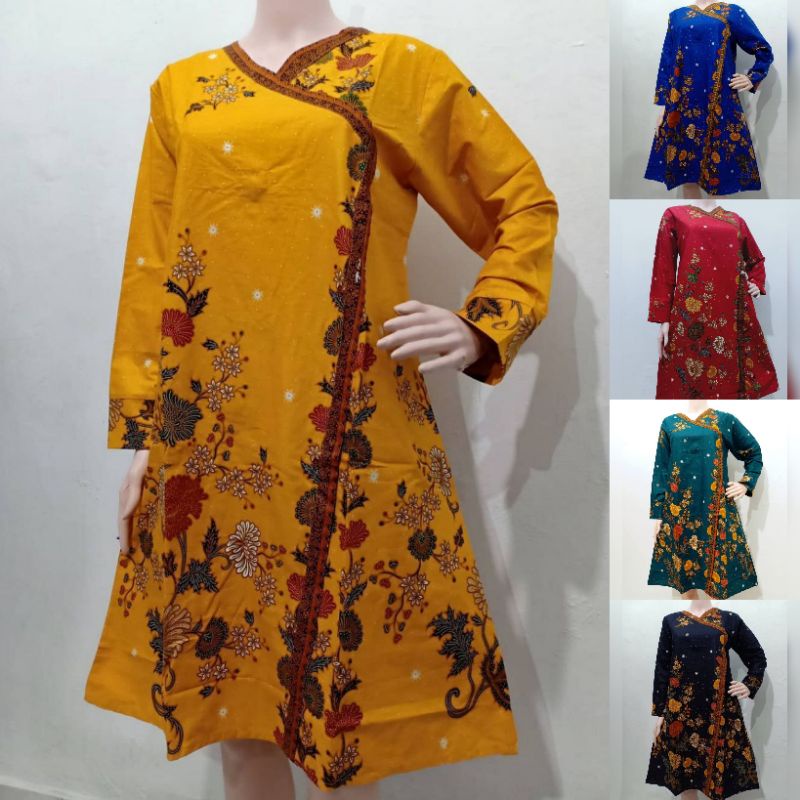 Dress Batik Wanita Modern Lengan Panjang Model Vintage Elegan Motif Bunga Bunga Slim Versi Korea Jum