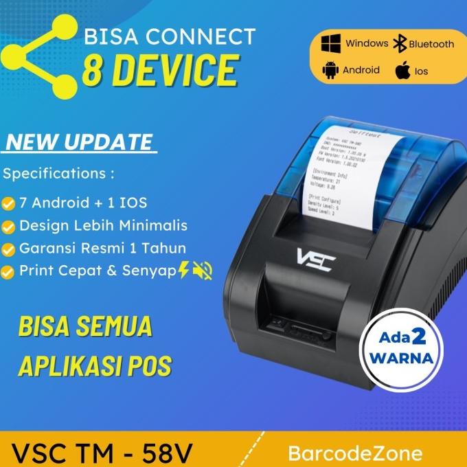 DESKTOP THERMAL PRINTER BLUETOOTH VSC TM-58V RPP02 58MM SUPPORT MOKA