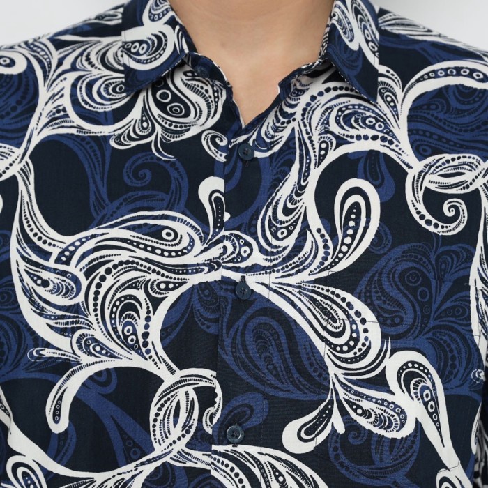 kemeja pria Platini Kemeja Motif Pria Lengan Pendek Biru 132173 - S(Y7E4) kemeja pria motif bunga ke