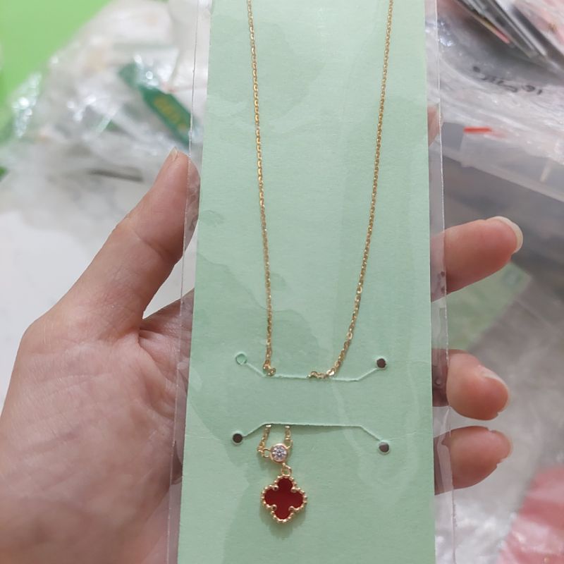 Kalung dan gelang serut van cleef hitam merah 1 mata UBS kadar 8K 375