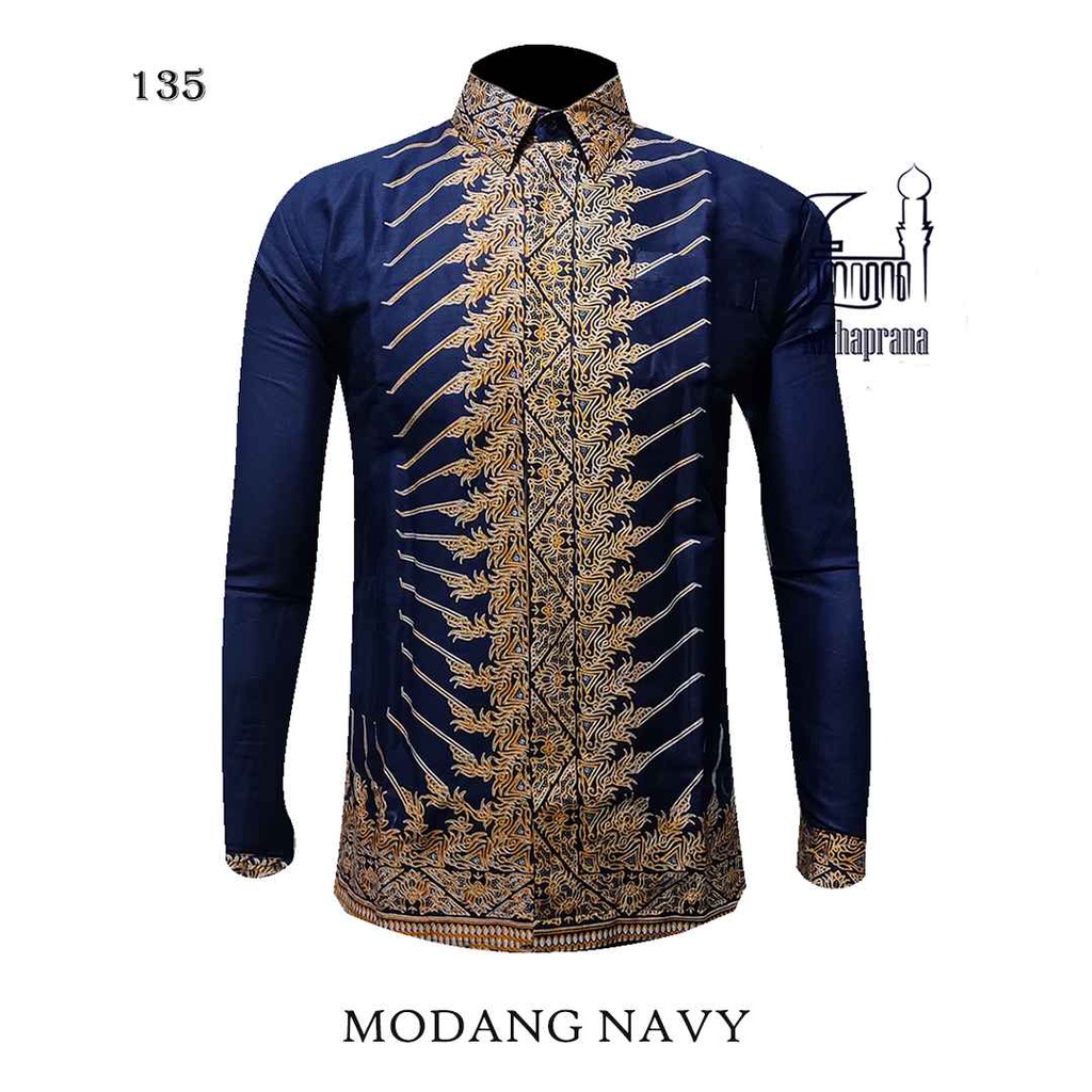 BATIK MAHAPRANA Motif MODANG NAVY Atasan Kemeja Batik Pria Lengan Panjang Full Furing MHP-135