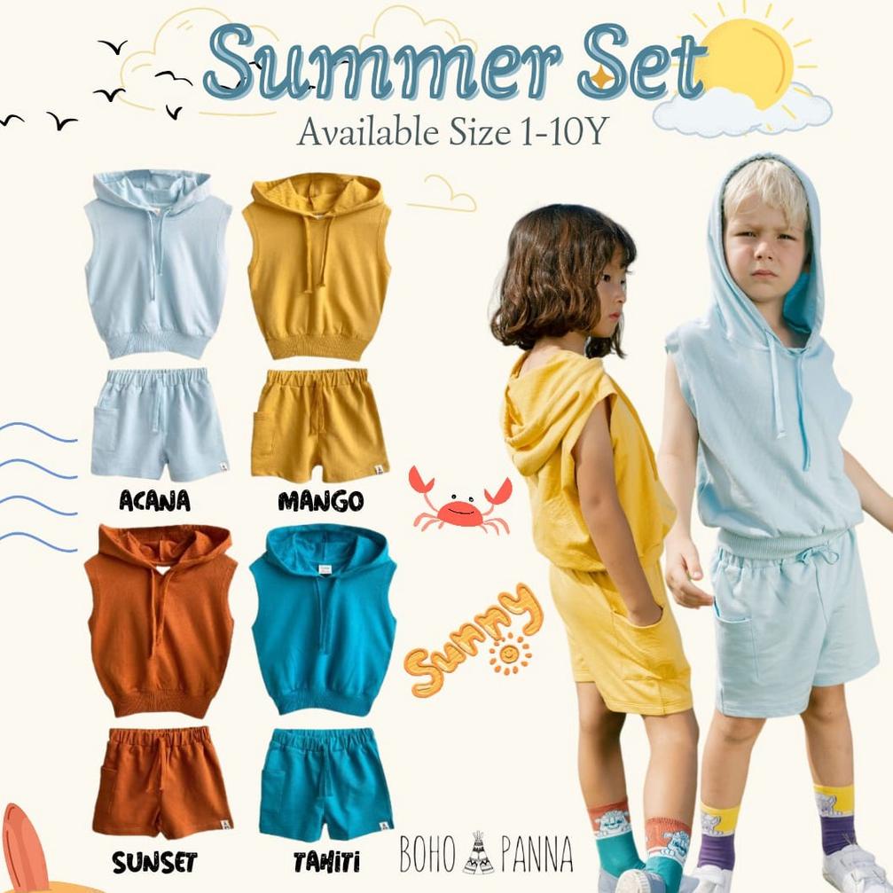 [KODE RGIFD] BOHOPANNA Summer Set 1-10 Tahun Setelan Hoodie Kutung Anak Unisex CBKS