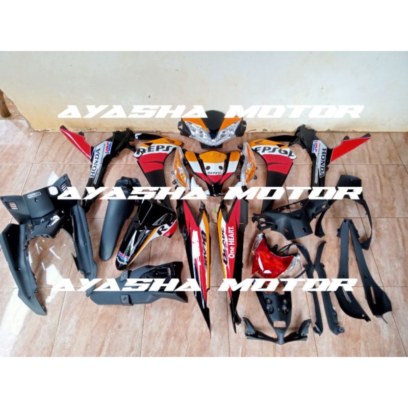 cover full body kap body kasar halus Honda Blade new 125 repsol plus lampu" lengkap