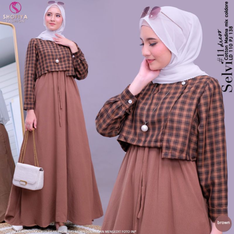 SELVI #11 DRESS MOTIF KOTAK KOTAK SIZE JUMBO BY SHOFIYA