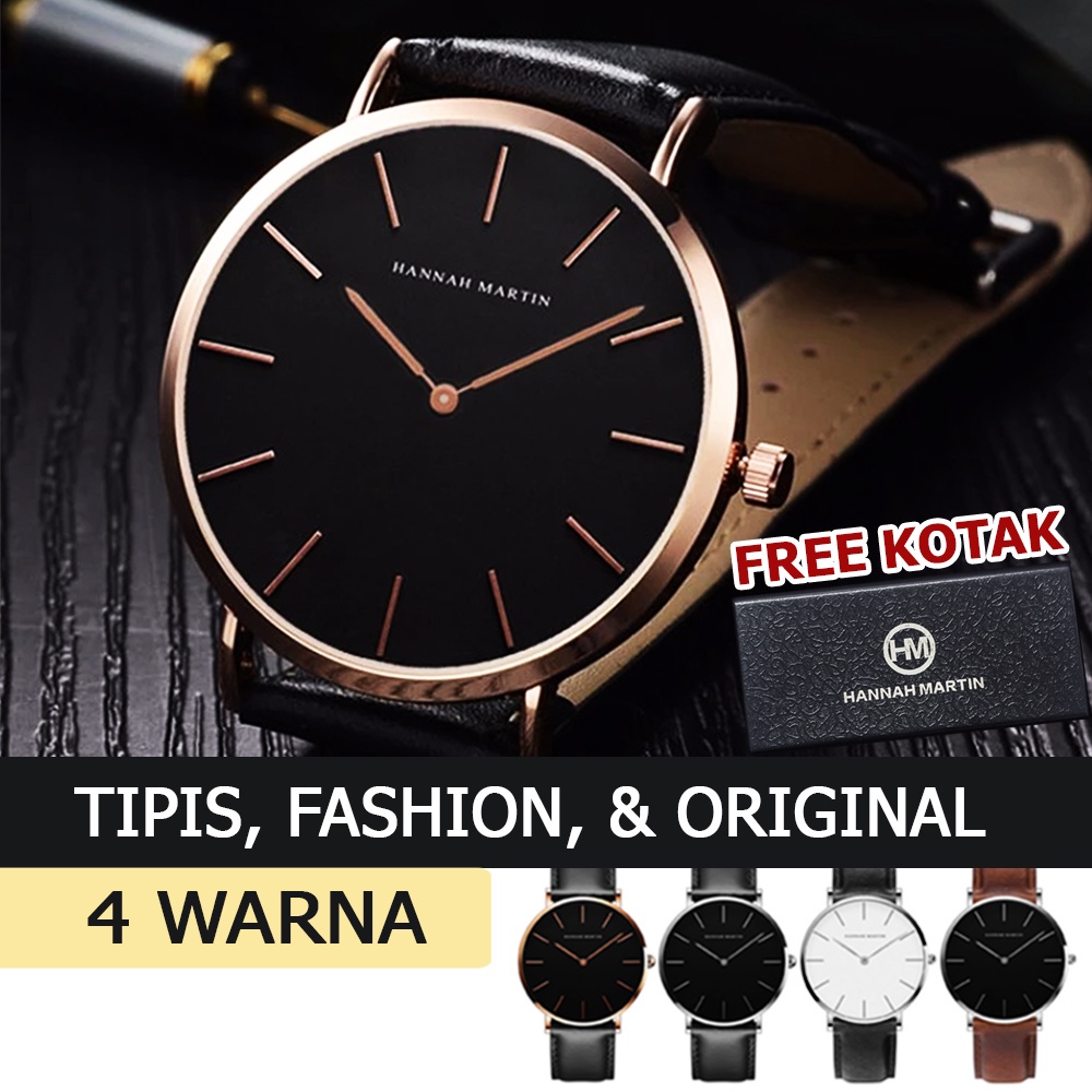 jam tangan pria anti air Hannah Martin Pria  Tipis Luxury Tahan Air H7F5 yang kecil jam tangam Modis