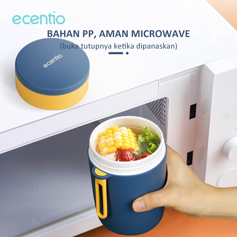 ecentio 580ml Tempat Sup Mangkuk sup Cangkir sup makanan Portable Free Sendok BPA Free