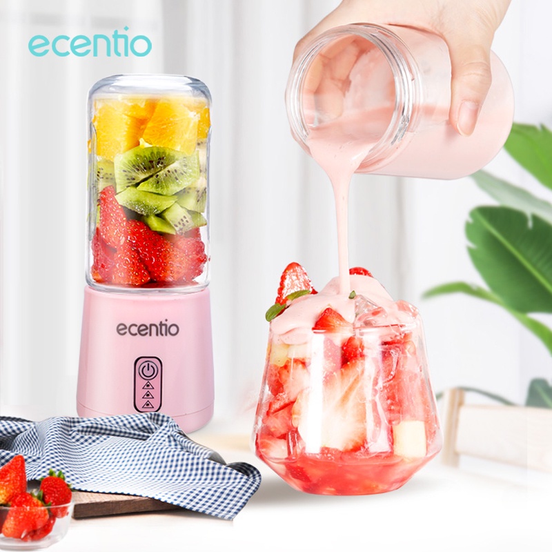 ecentio gelas Blender portable kacacangkir ganda Mini Juicer 300ml+300ml/4 mata pisau 2 botol Juicer cup portable