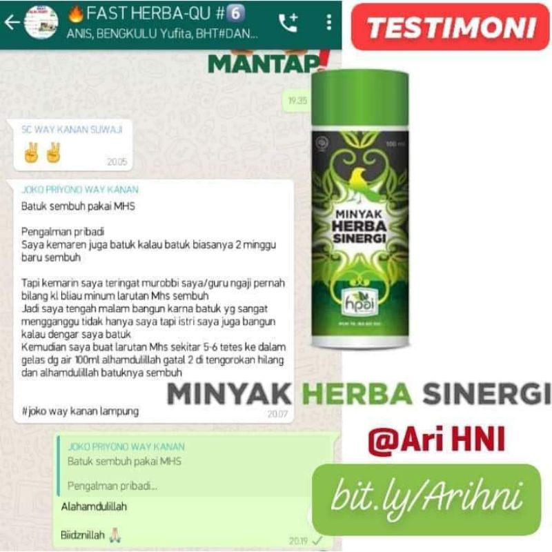 Minyak Herbal Sinergi HNI HPAI/MHS Produk Original Perusahaan HNI