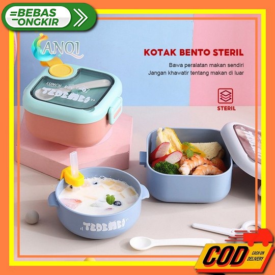 Kotak Bekal Aesthetic Korea Lunch Box Sekat Murah Tempat Bekal Anak Anti Tumpah Anti Campur Kotak Ma