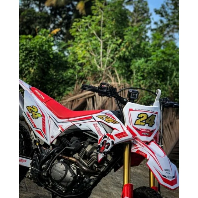 Decal CRF Putih Merah Kombinasi Gold Bahan Premium MAXDECAL