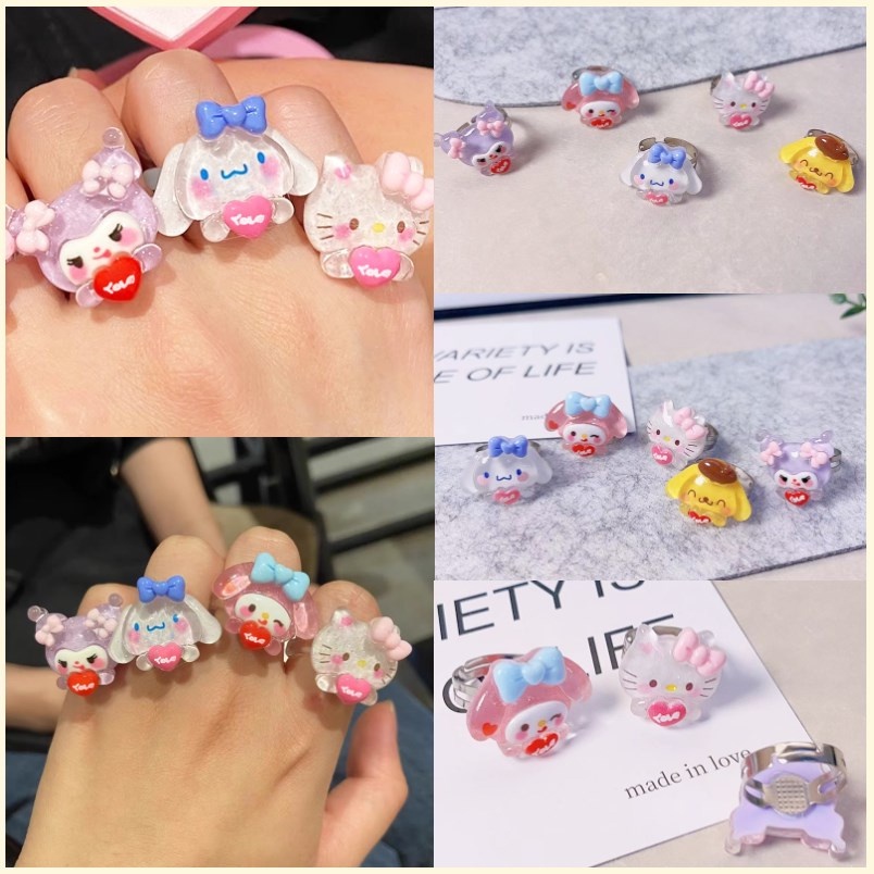 【Bayar di tempat】 Cincin Model Terbuka Desain Anjing Cinnamoroll Kulomi Bahan Resin Untuk Pasangan