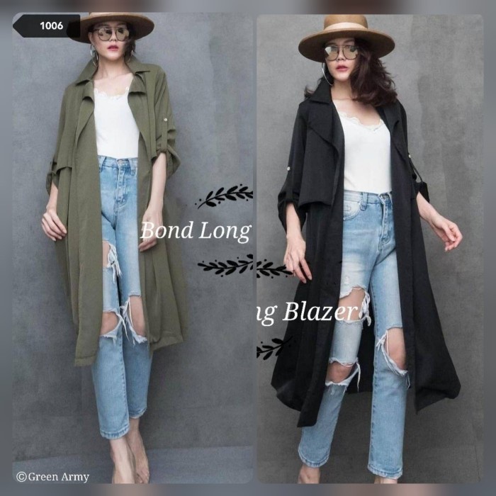 cardigan Outer Wanita 1006 Bond Long Army Hijau Hitam Bahan angel crepe H6C2 jeans tebal ala korea t