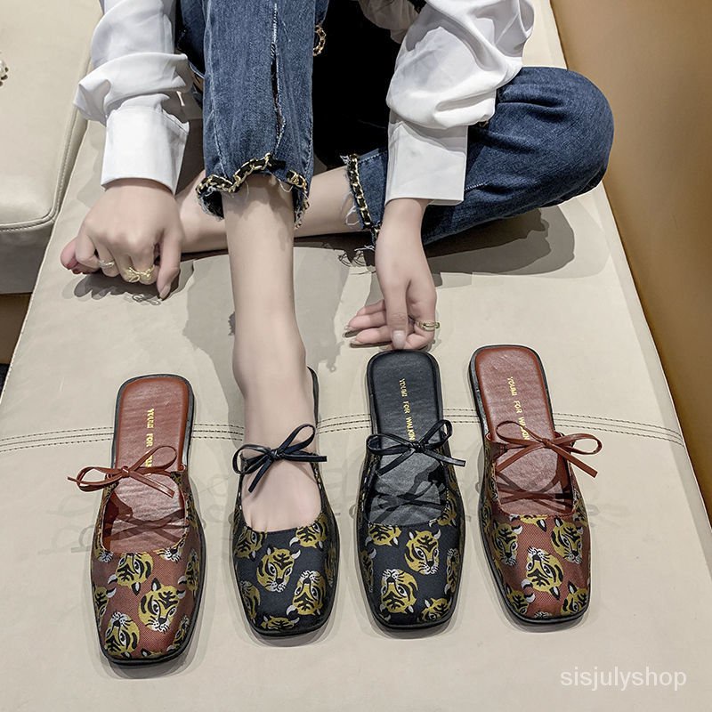 [✅BISA COD] #Sisjuly# Sandal wanita / sandal wanita bawah datar baru busur harimau kecil sandal bela