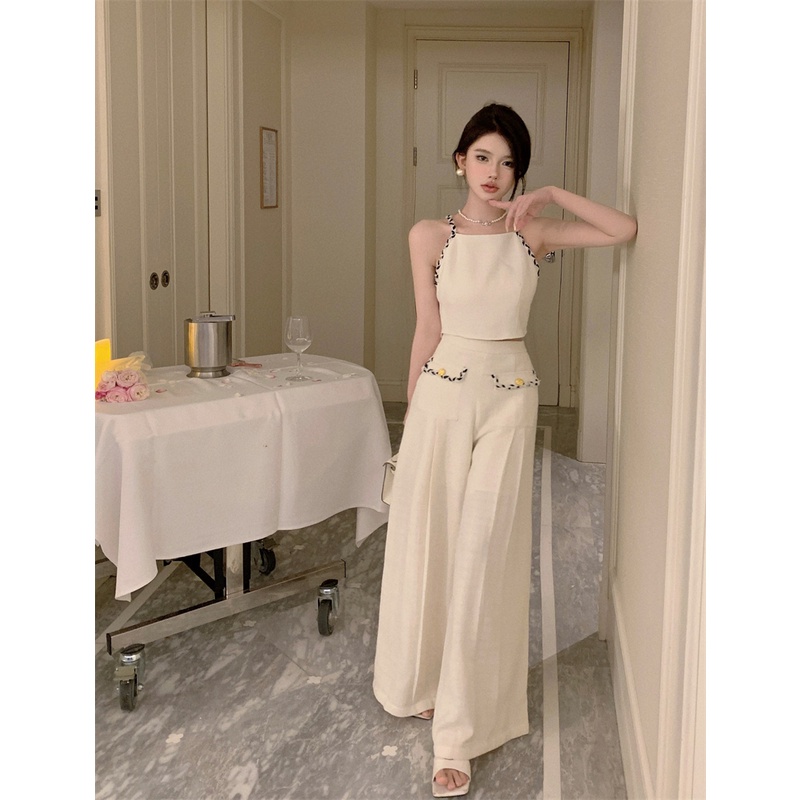 ∏celana wanita import versi Korea dari drape suit kasual celana wanita musim panas tinggi pinggang longgar all-match celana lurus lebar kaki celana mengepel celana celana wanita celana highwaist