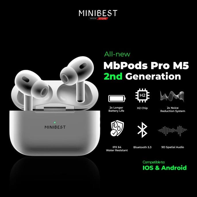 Terbaru Minibest Tws Mb-Pods Pro M5 [2Nd Generation With H2 Chip]Bluetooth 5.4