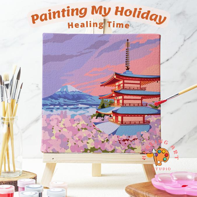 

Painting by Number Kit Lukisan Japan House Fuji canvas 20x20 / art set