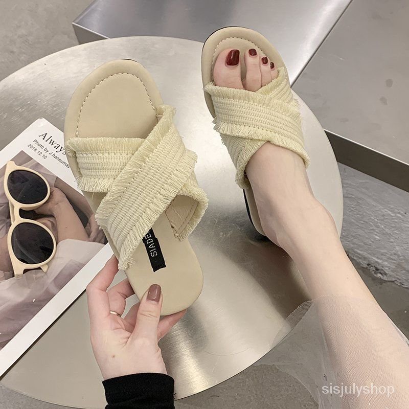 [✅BISA COD] #Sisjuly# Sepatu datar wanita / sandal wanita / sandal wanita baru sandal rumbai silang