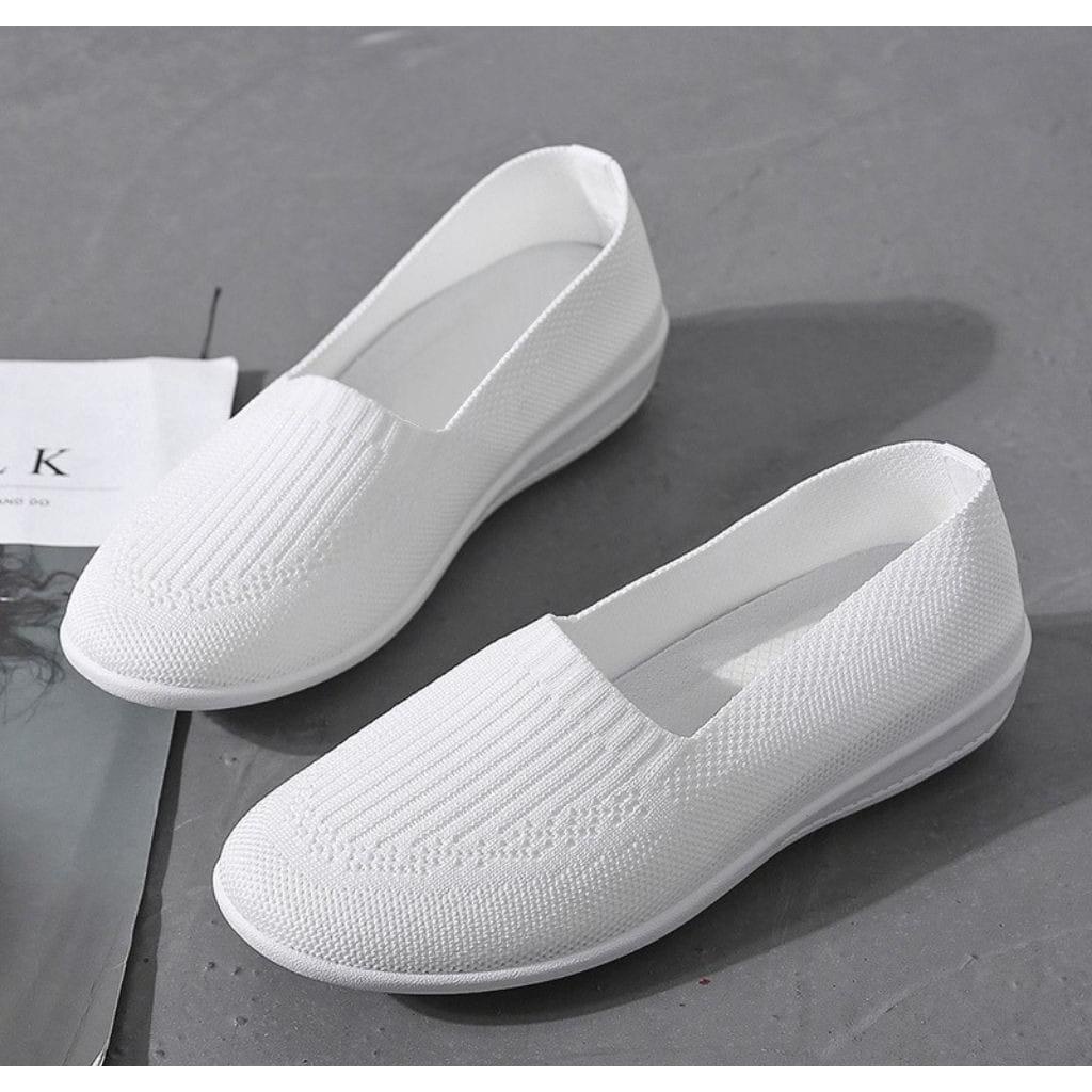 GROSIRTAS "FREE BOX" LV0175 Sepatu Slip On Putih Wanita Import Rajut Sepatu Wanita Tanpa Tali Sepatu