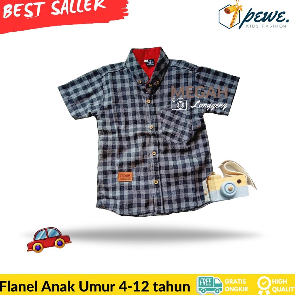 9.9 BRANDS FESTIVAL Kemeja anak Flanel Lengan Pendek Unisex - kemeja kotak anak hitam putih / kemeja