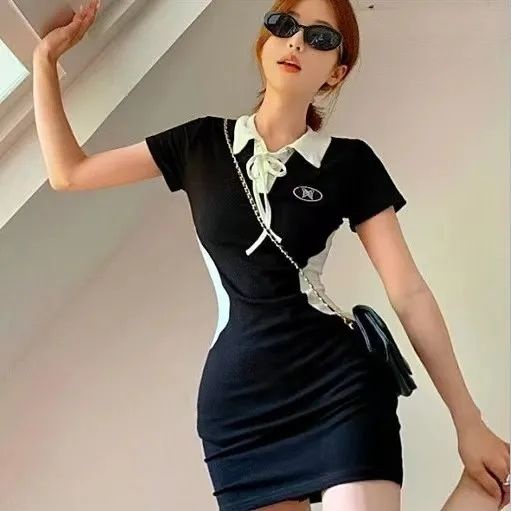 dress floral korea Pure Desire PersonalitypoloGaun Ketat Wanita Lengan Pendek Slim-Fit