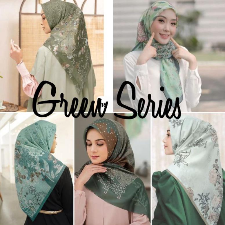 New Hijab Segiempat Voal Motif Warna Green/Hijau/Sage/Tosca ..