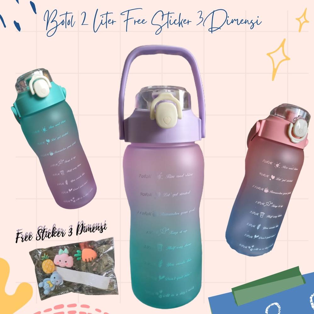 Botol Motivasi Gradasi Sport 2 Liter Sticker 3 Dimensi - Botol Viral Gym Fitness My Bottle Kapasitas