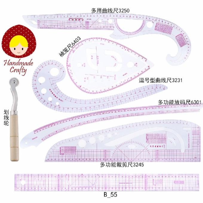 Penggaris jahit pola 7 pcs set/sewing ruller 7 pcs set