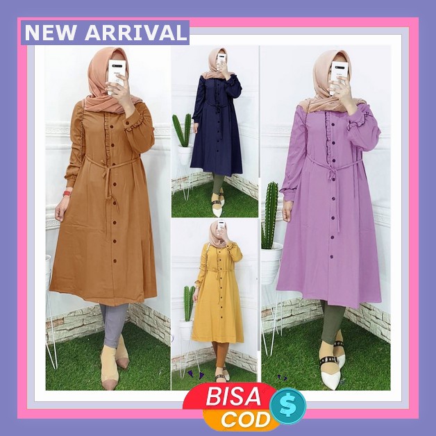 Tunik Motif Bunga Ld 110 Long Tunik Ruffle Fashion Muslim Wanita Daily Jumbo Big Size Xl Bahan Rayon