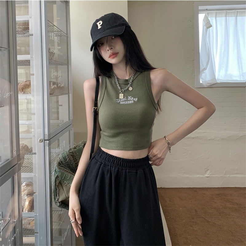 Red Hot girl white inner racer vest women s outerwear trendy summer 2023 new slim sleeveless short bottoming top