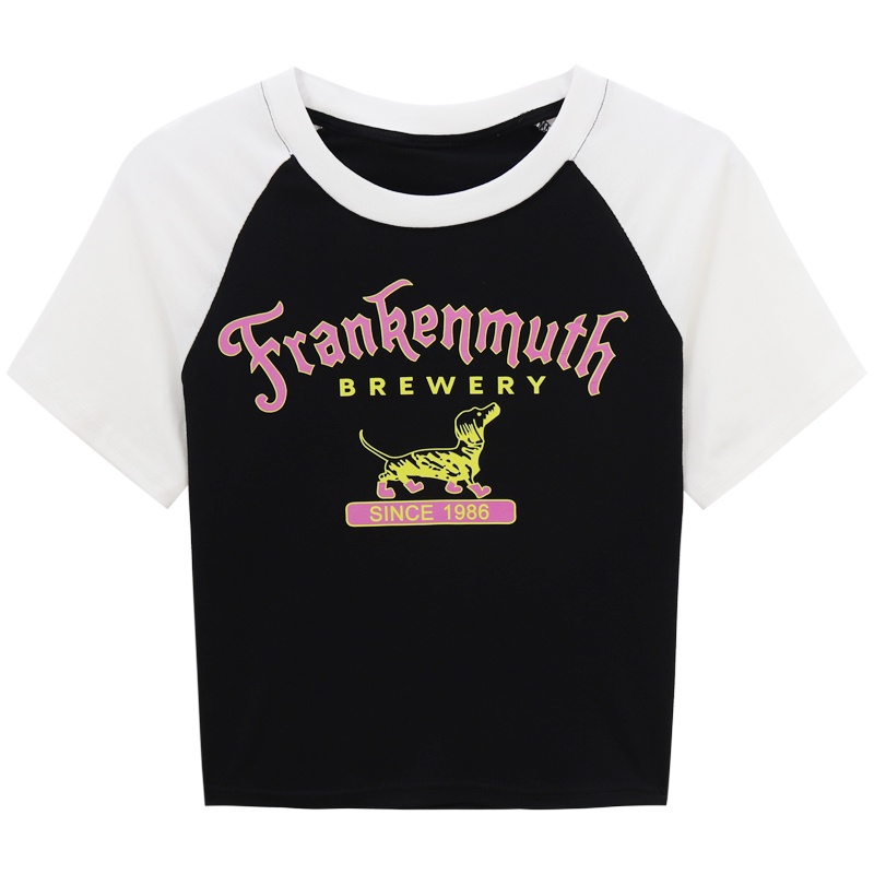 Red Slim Slim Hot Girl Pendek Pencocokan Warna Lengan Pendek T-shirt Wanita Musim Panas 2023 Baru Leher Bulat All-Match Korea top In