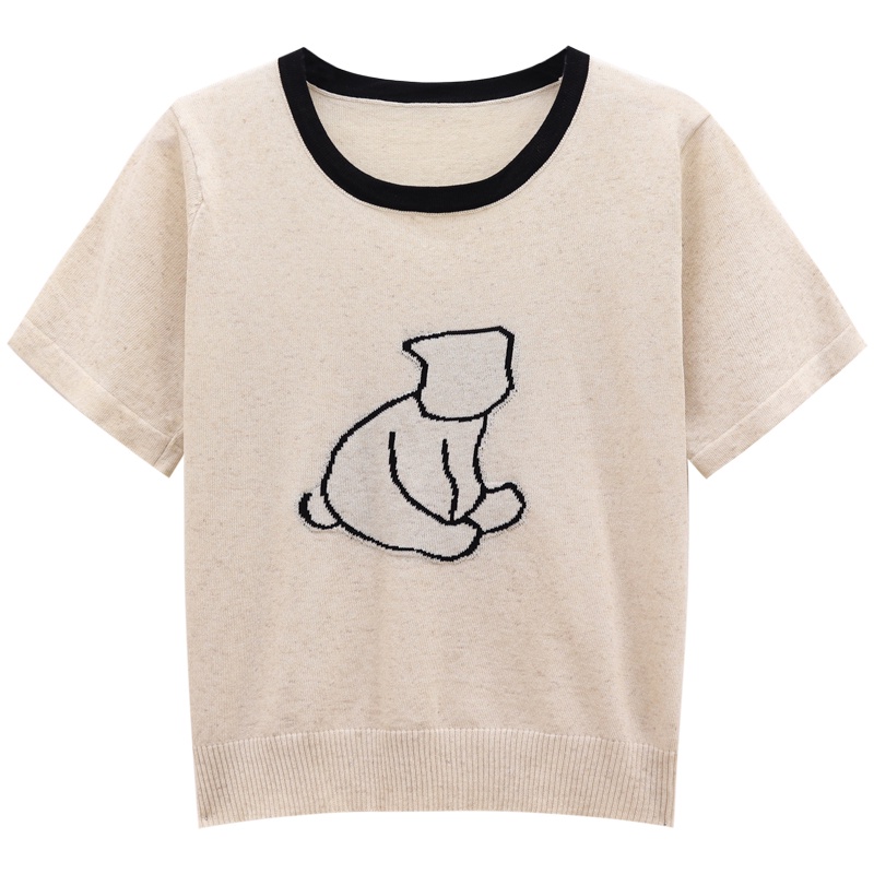 Red Versi Korea dari warna kontras leher bulat kasual all-match lengan pendek T-shirt wanita musim semi 2023 atasan temperamen longgar dan tipis baru