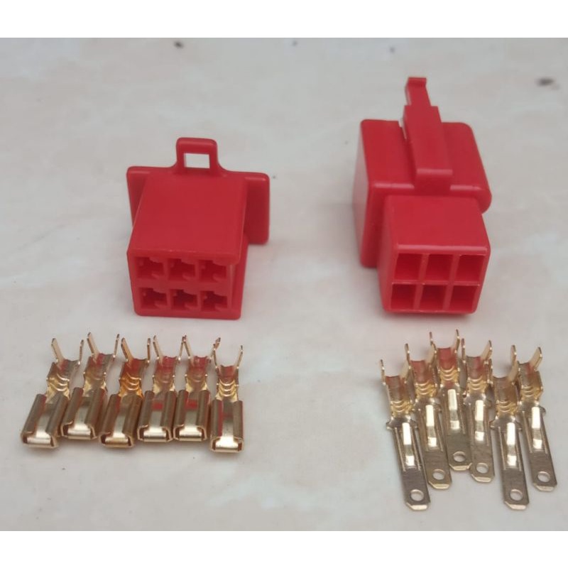 SOKET 6 PIN MERAH SEPASANG