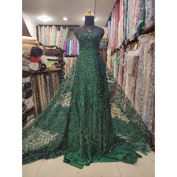 Kain Tile Ziad Nakad Sequin Dress Sapto Payet Hijau Emerald