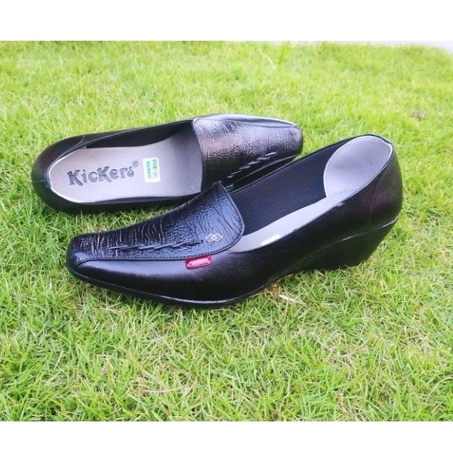 Kickers - Sepatu slip on wanita Formal Fantovel Pantovel Wanita Kulit Asli Hitam