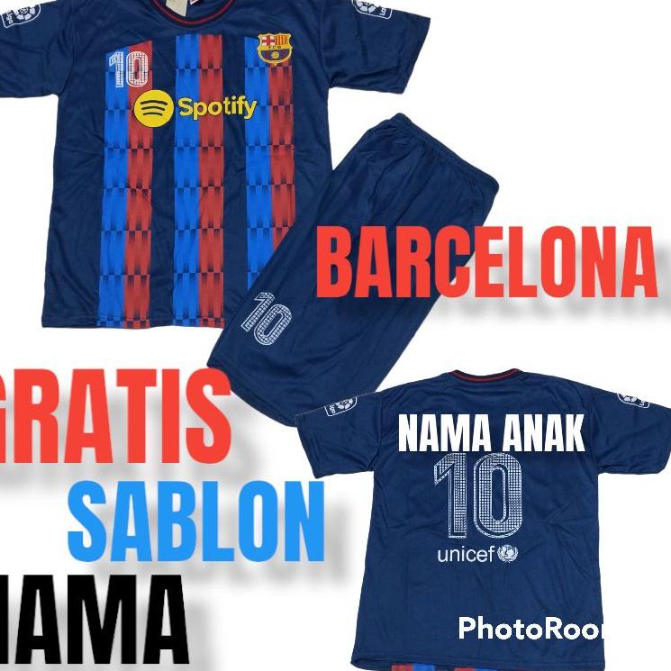 Terkeren SETELAN BAJU BOLA BARCELONA ANAK UMUR 2-12 THN GRATIS SABLON NAMA Harga Irit