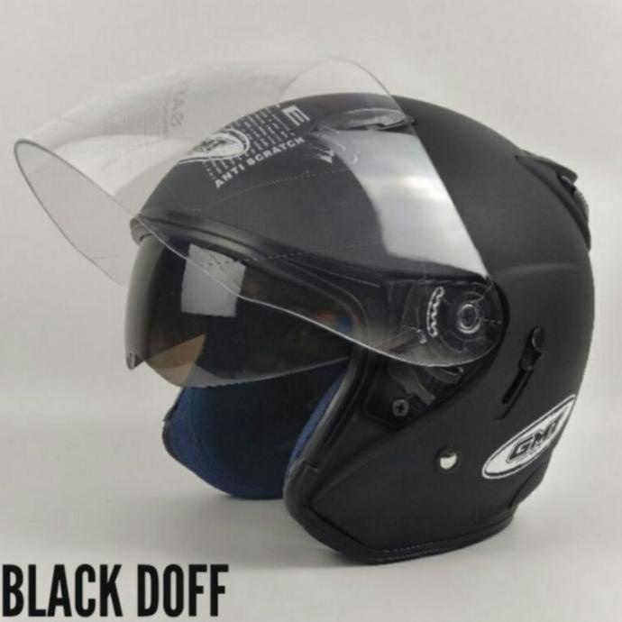 HELM HALF FACE DOUBLE VISOR||GMT BLACK DOFF ORIGINAL||HELM MOTOR SNI
