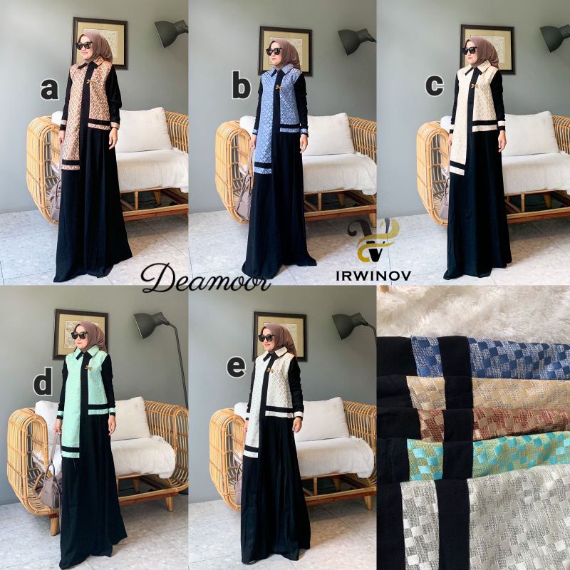 T861 DEAMOORE JETBLACK KOMBI JAGUARD DRESS GAMIS NON BUSU WANITA MUSLIMAH KEKINIAN VIRAL ORIGINAL RE