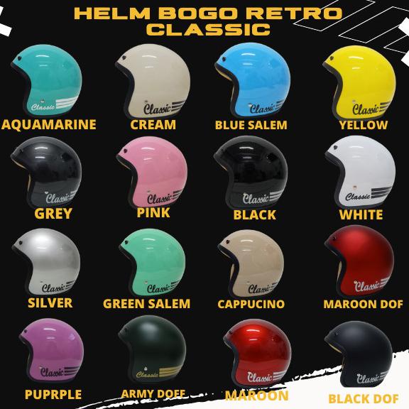 HELM BOGO RETRO DEWASA HELM POLOS CLASSIC GARIS 3 FLAT SMOKE