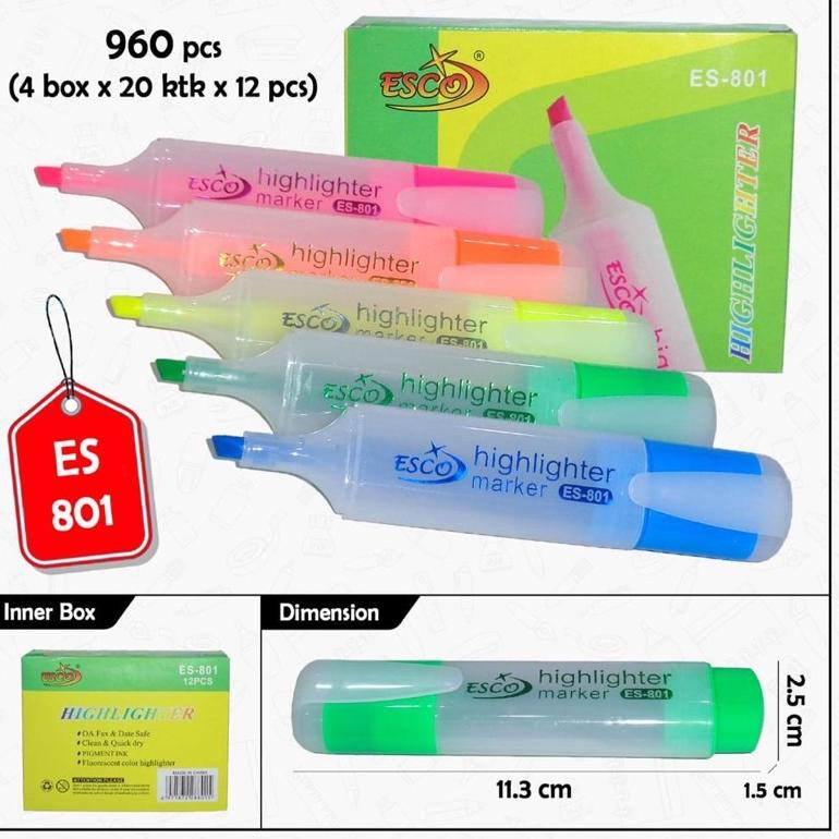 

[FLASH SALE !] stabilo highlighter 5 warna kode es 801 isi 12 pc [ 7]
