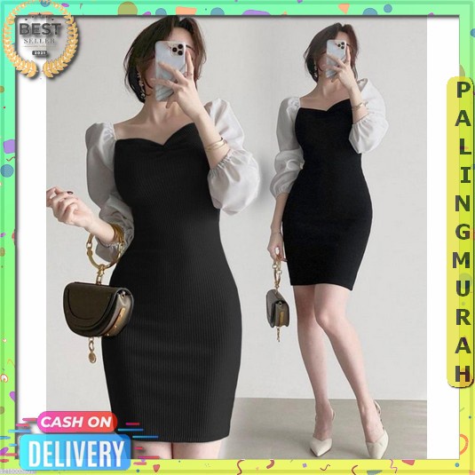 Bayar Di Tempat Fashion Wanita Dress Rajut Wanita Terbaru 2023 Atasan Mini Pendek Panjang Korean Sty