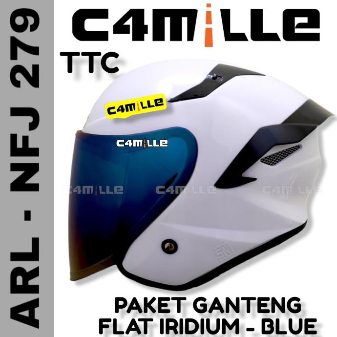 PAKET GANTENG HELM ARL TT COURSE NFJ KAIROZ 279 SOLID WHITE HALF FACE