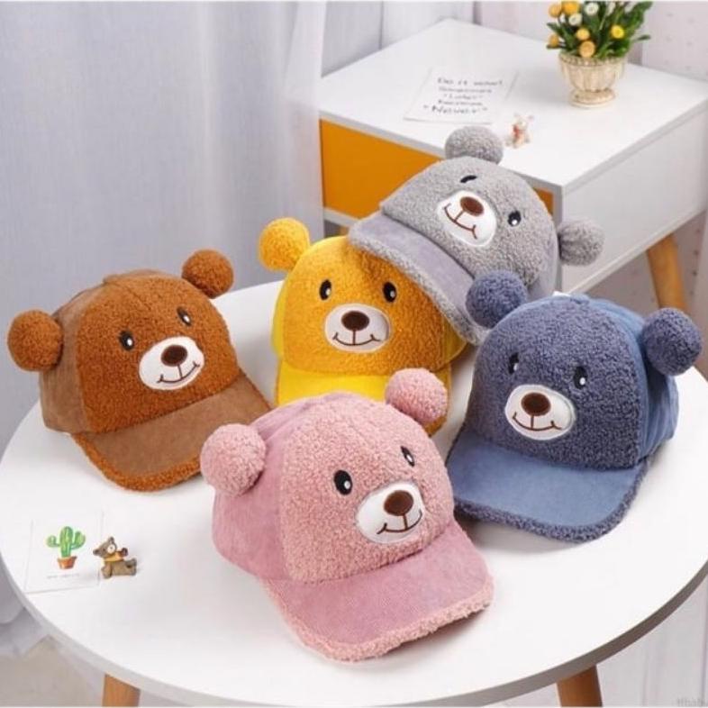 Topi Anak Beruang telinga pompom bunyi kerincing Rattle CBKS VC