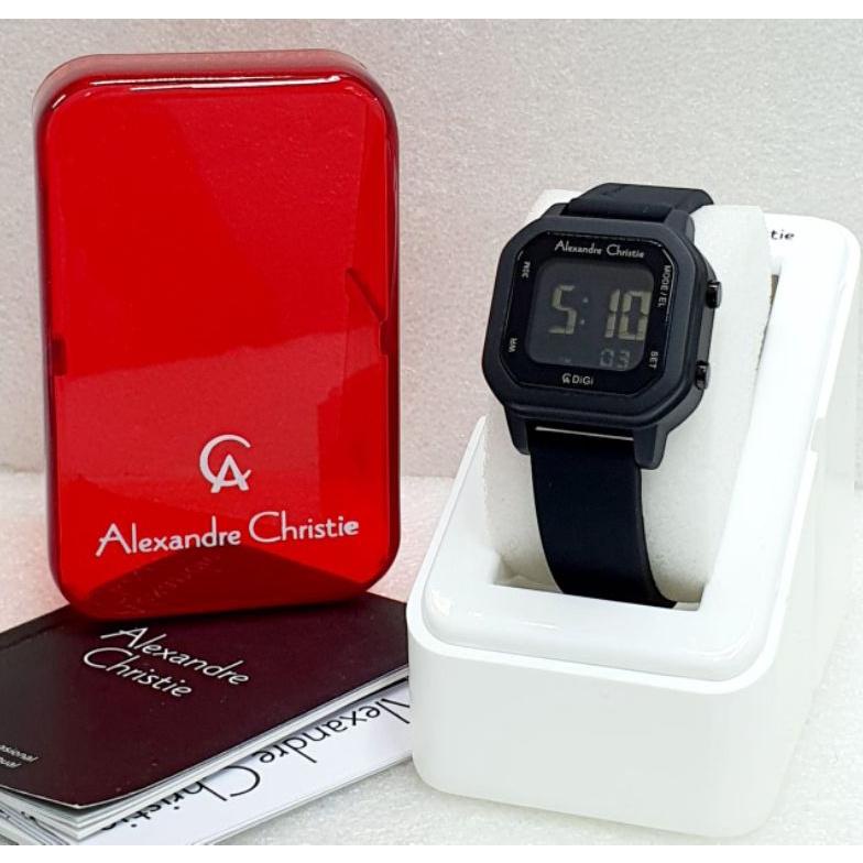 Jam Tangan Wanita Original Alexandre Cristie 9363 Digital Strap Rubber Free Boks Original